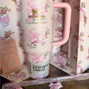 LoveShackFancy Stanley X Quencher H2.0 Tumbler with Pink Bow Design